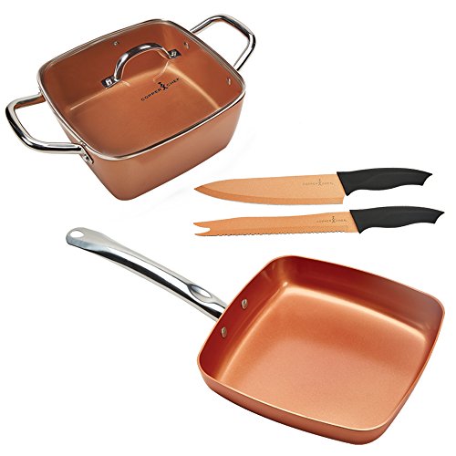 Copper Chef 8 Inch Casserole And 11 Inch Fry Pan Set With Copper Chef Knives 5 Pcs Frying Pans