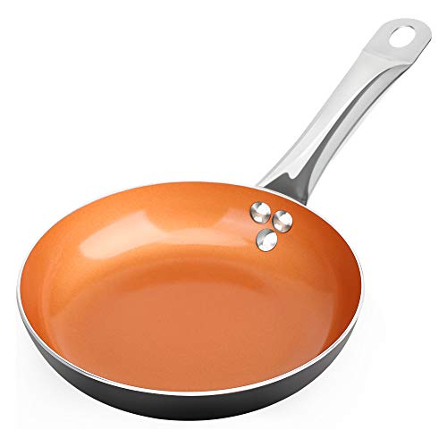 SHINEURI 8 inch Nonstick Copper Frying Pan, Omelet Pans with Stainless ...